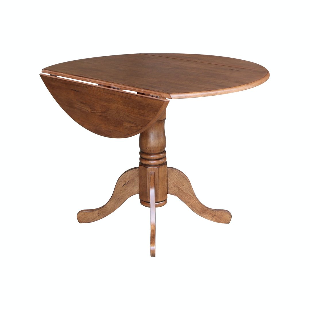 Dining Essentials Round Drop Leaf Pedestal Table In Bourbon Oak   T42 42dp 1ld 4FePrWt.max 1920x1080 